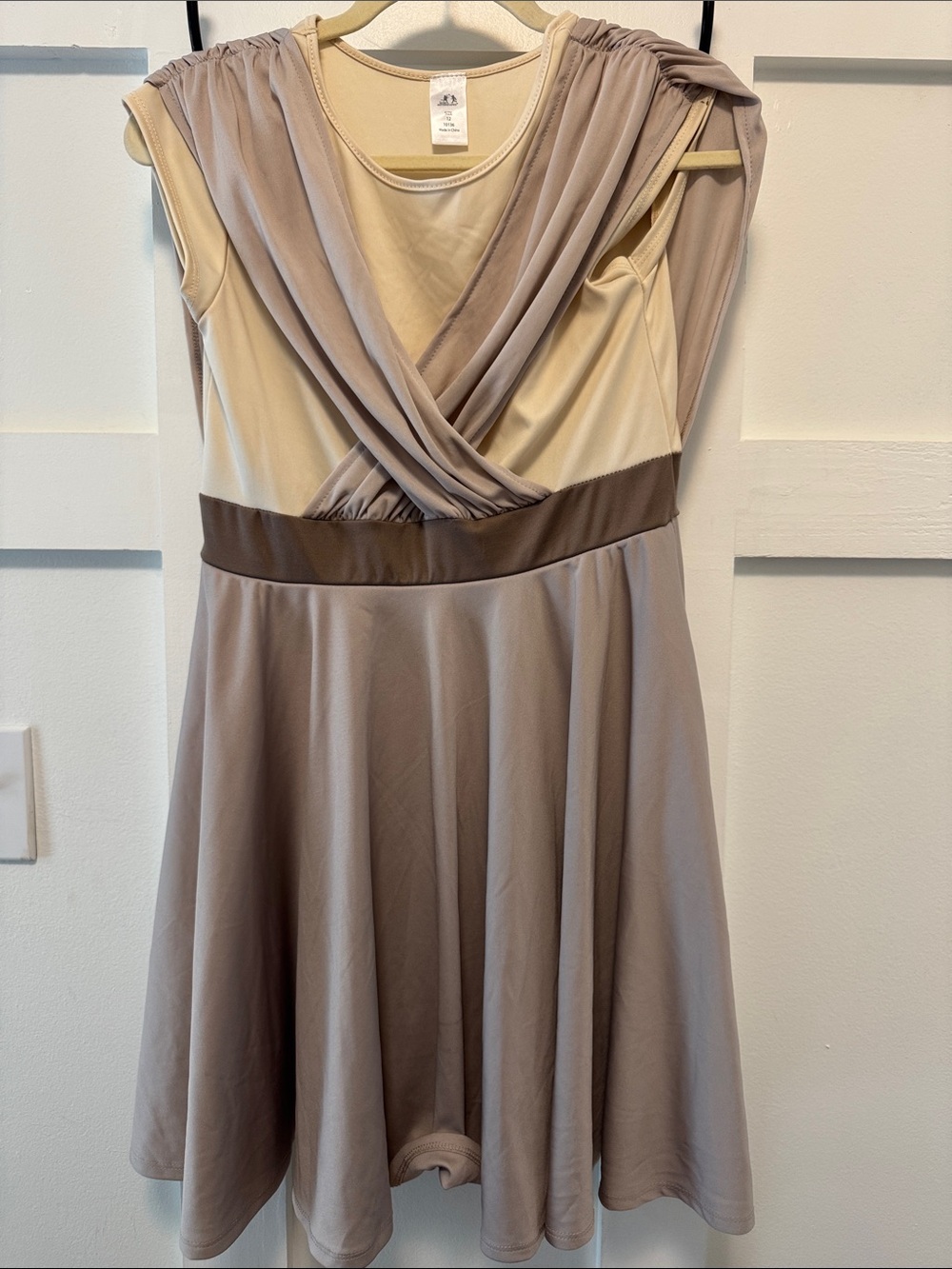 Girls Taupe and Cream Sleeveless Fit-and-Flare Dress
